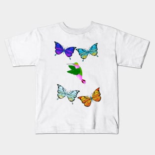 Hummingbird and Butterfly Design Kids T-Shirt